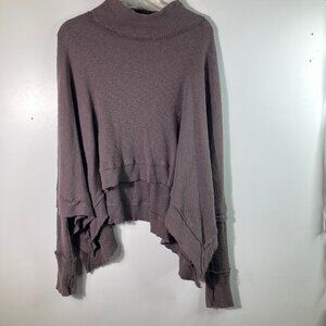 Womens We the Free Boxy Lagenlook Ribbed Turtleneck Top Brown S Cotton Elastane‎